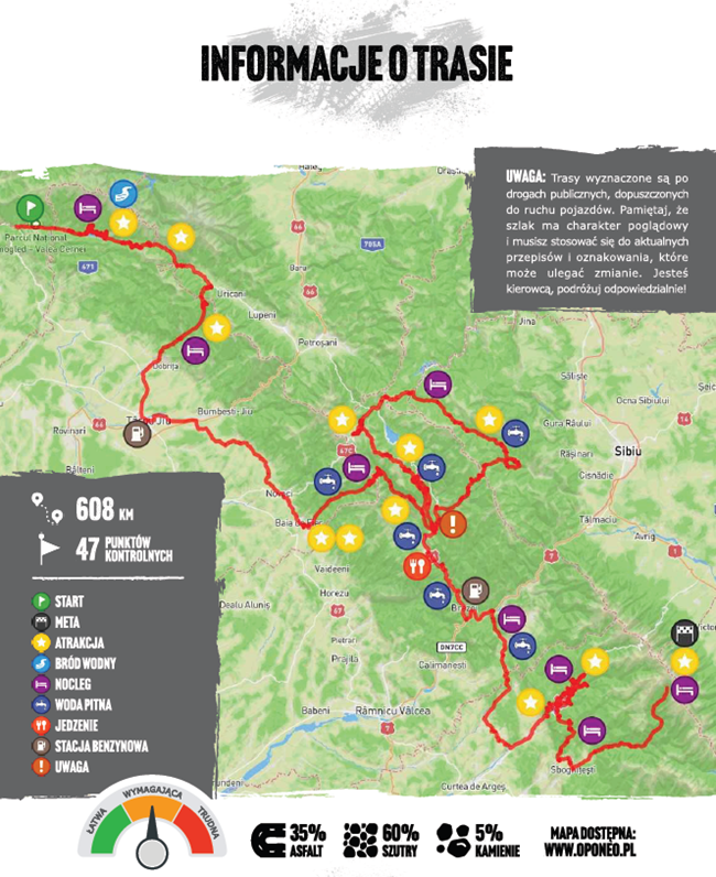 mapka trasy Ekspedycji Oponeo w Rumunii