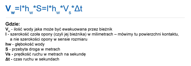 Wzór na obliczenie efektywności odprowadzania wody z opony